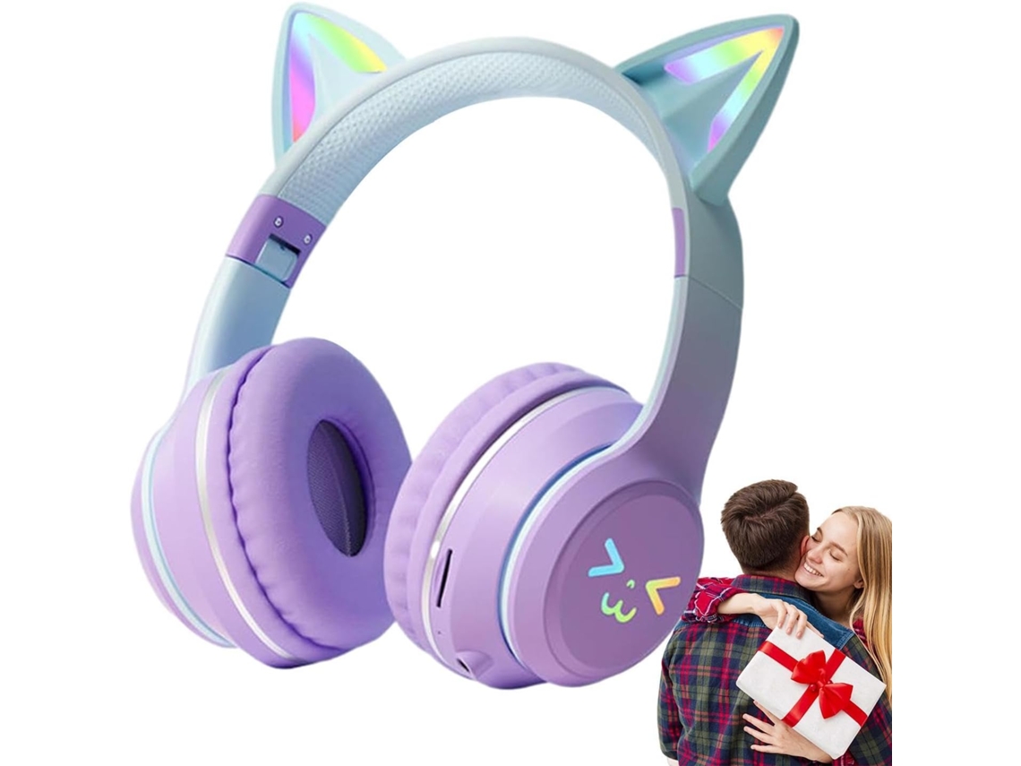 Fones De Ouvido Com Orelhas Gato, Microfone Sem Fio E Luzes De Led