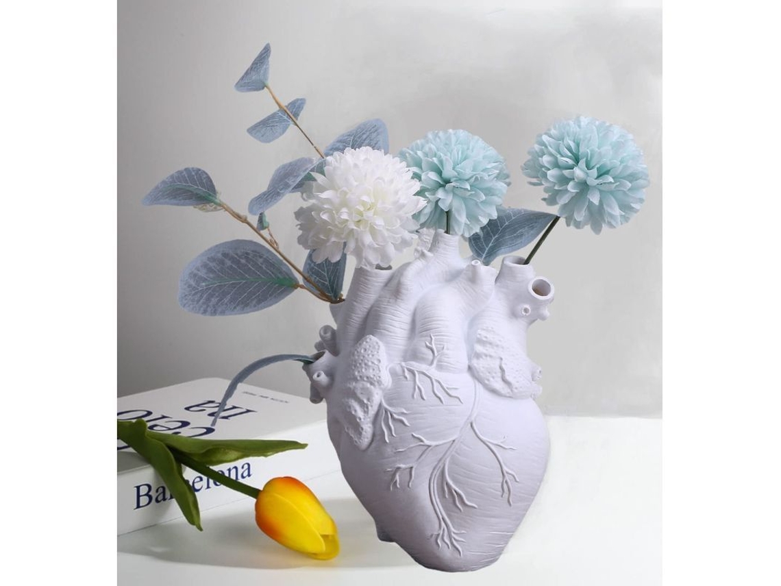 Vaso de Corazón Anatomico Creativo Escultura Personalizada para Flores Sala de Estar Blanco