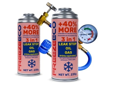 Conjunto Freezeeco 2x Refrigerante R134a A/c De Substituição 3 Em 1 Com Óleo E Vedante Mangueira