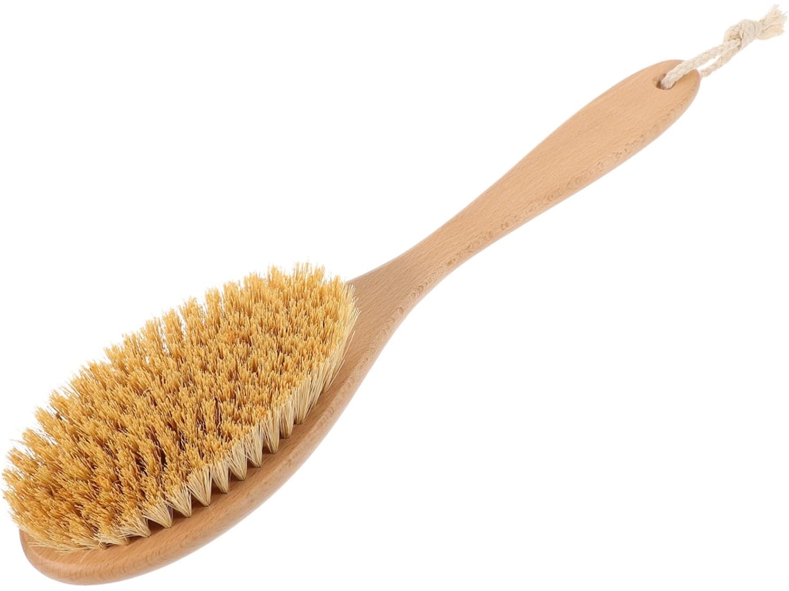 Escova Esfoliante Corporal Collbath Em Madeira E Sisal, Cabo Longo, Durável E Portátil