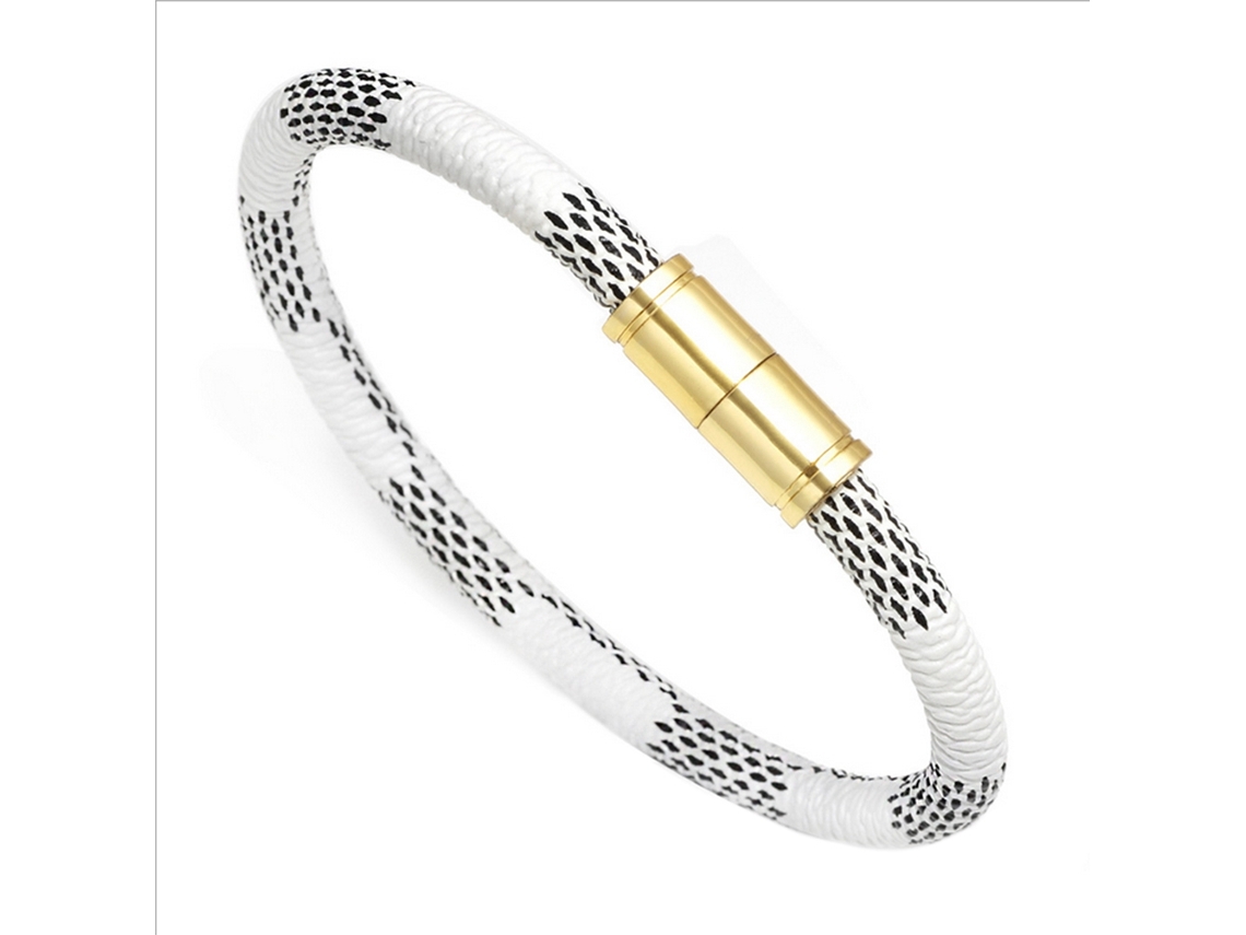 Bracelete De Couro Com Listras Fecho Magnético Acessório Fashion