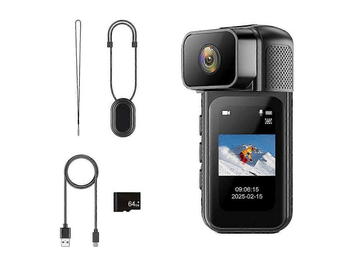 Mini Câmera Corporal Wifi 2.7k, Câmera Pov De 64 Gb Com Lente Giratória De 180°, Mini Câmera Esportiva Para Gravação Diária De Ciclismo E Animais