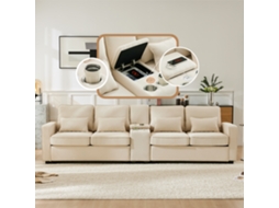 Sofá 4l Linho, Console, 2 Porta-copos, 2 Usb, 4 Almofadas.-kd