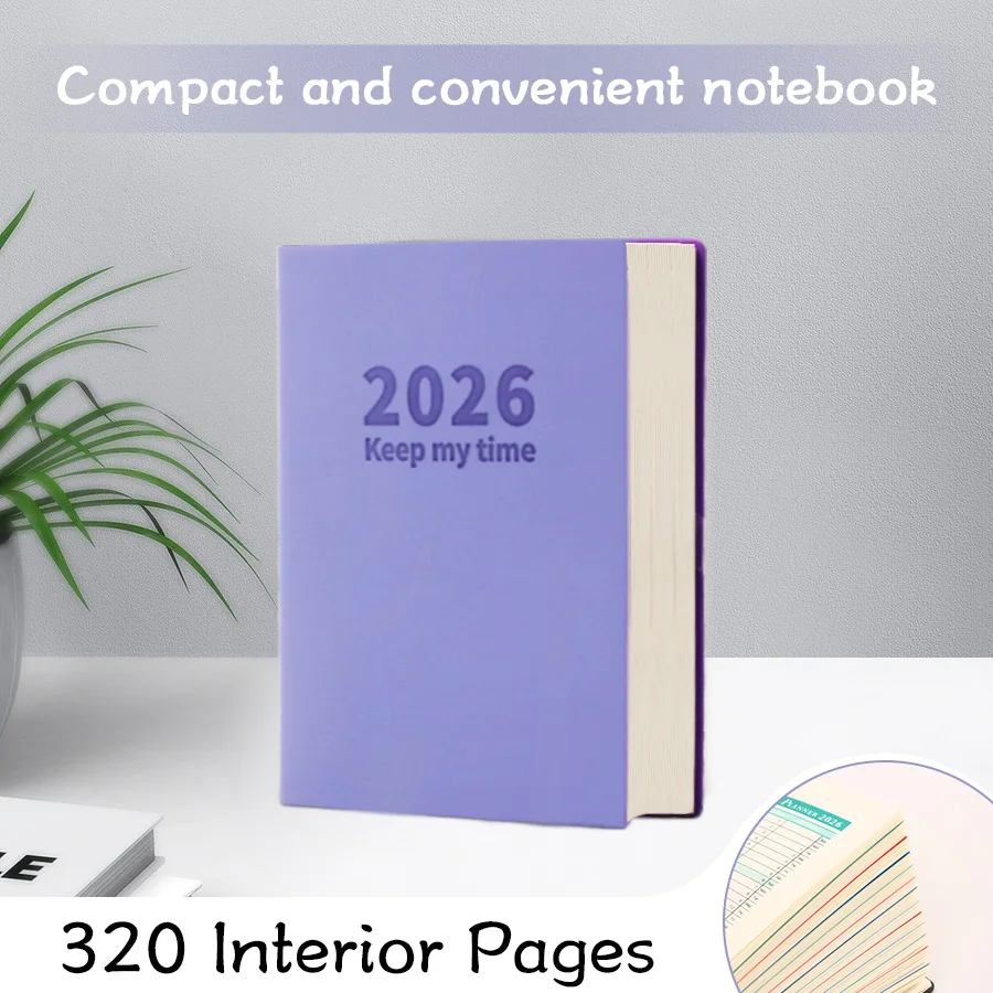 (roxo) Pacote Com 5 Agendas Diárias Tamanho A6 2026, Capa Em Pu, 160 Folhas (320 Páginas)