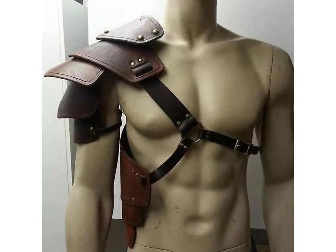 2026 harnes de Couro Viking Medieval Pauldron Spaulders Guarda de Cintura para Larp Cosplay Qka Tamanho Ajustável Talla Única Marrón