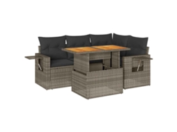 Conjunto de 5 Sofás de Jardim com Almofadões Vime Pe Cinzento MAISON EXCLUSIVE (5 pcs)