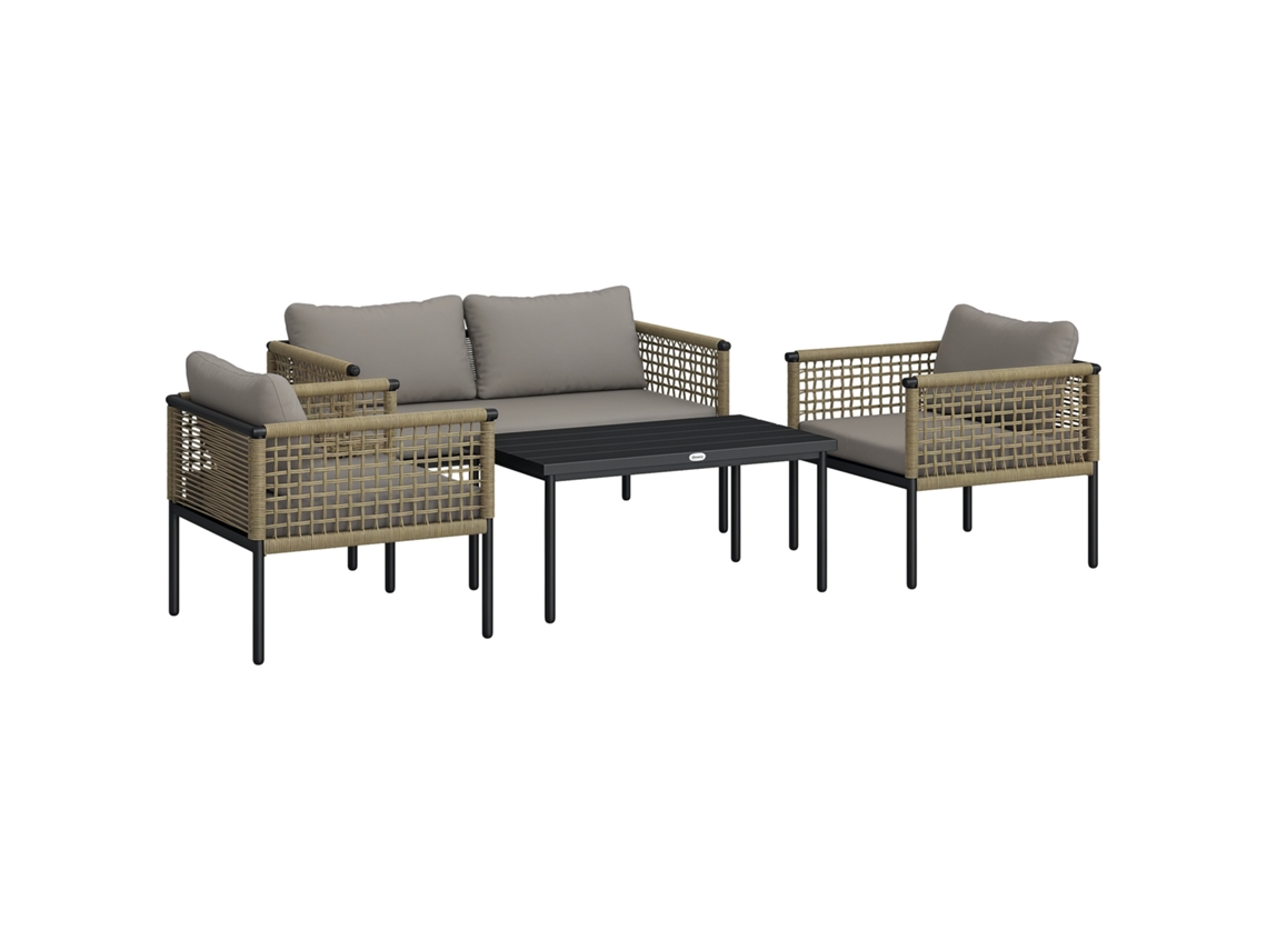 Conjunto de Móveis de Jardim Poliester, Aço e Vime Pe Cor Cinzento 126x66x70 cm Outsunny