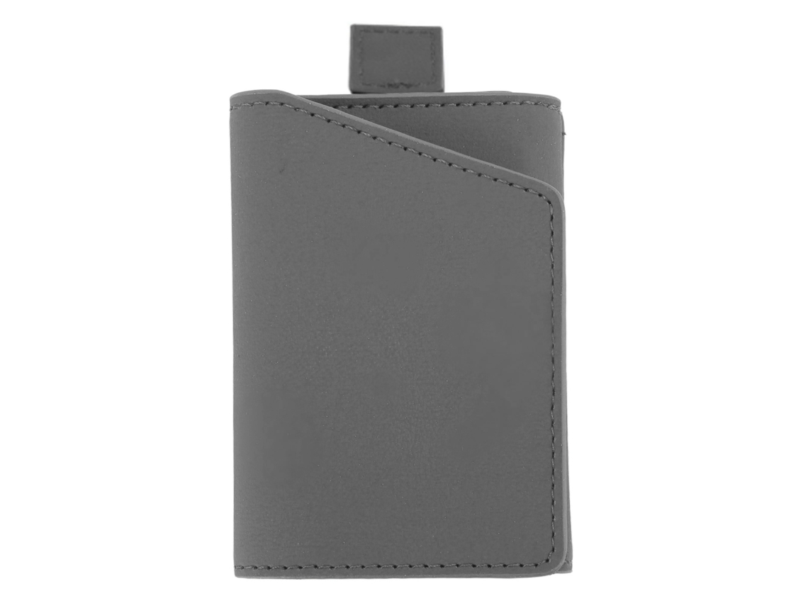 Carteira Minimalista de Couro Slim Porta cartões Portátil com Bolsa para Moedas Cinza