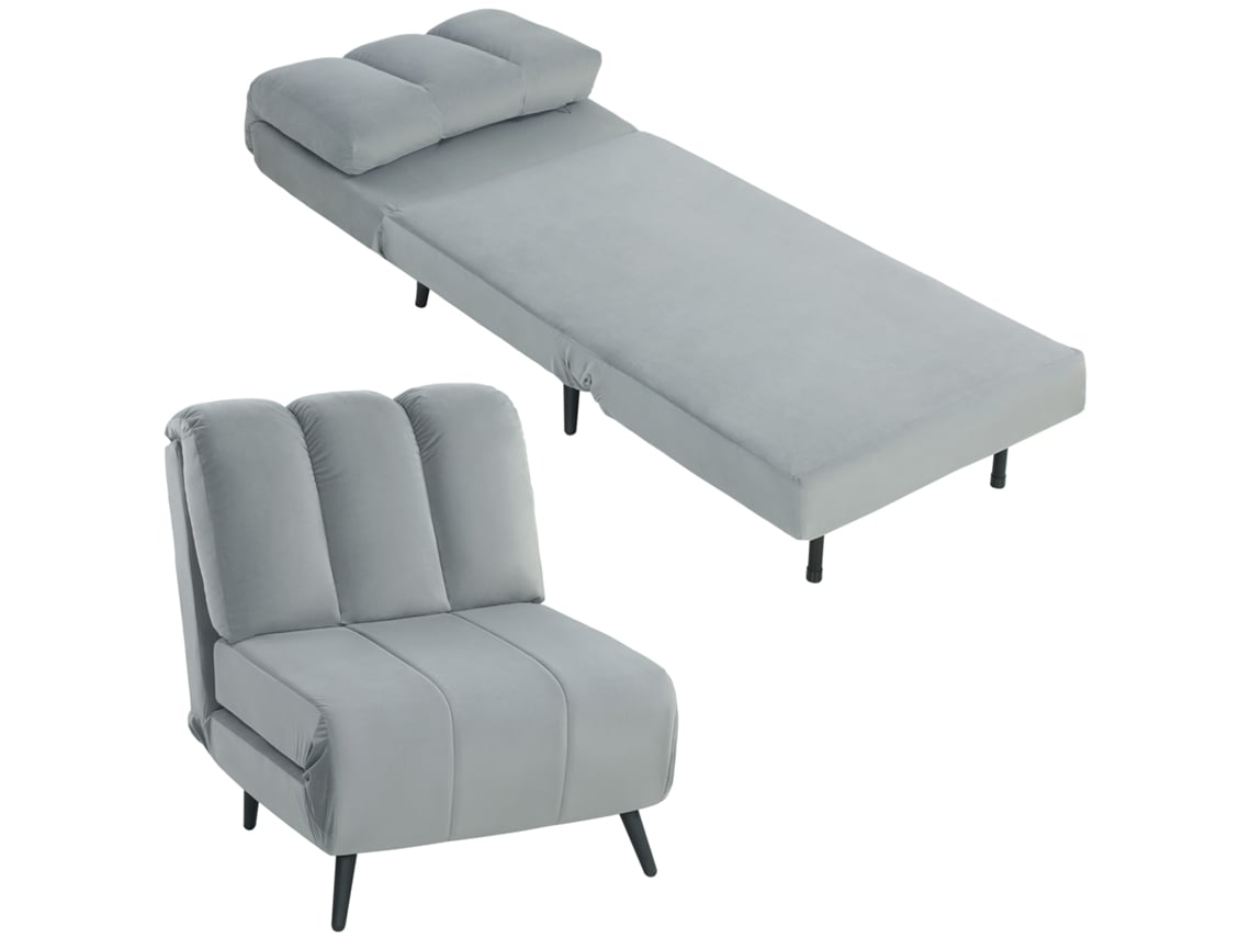 Sofá-cama Individual Veludo, Metal Cor Cinzento 72x88x87 cm Homcom