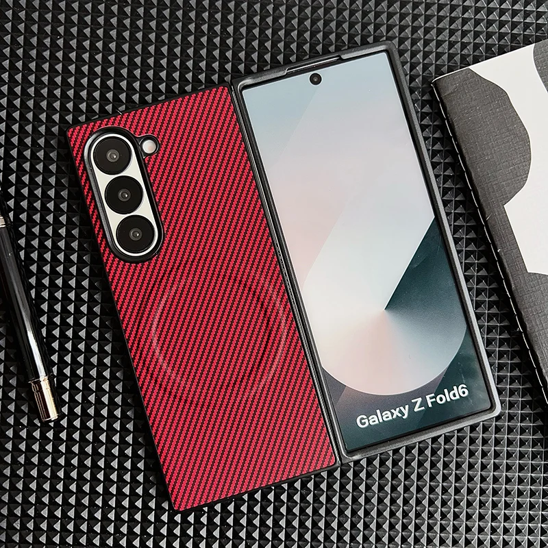 (para Z Fold 4 Vermelho) Compatível Com Capa Protetora Magnética Da Samsung, Capa Traseira Em Couro Pu Com Textura De Fibra De Carbono