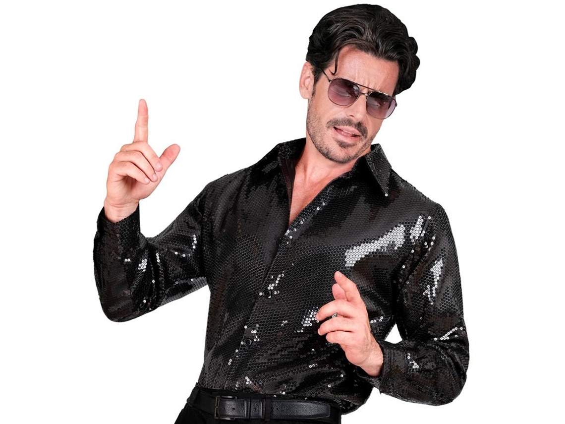 Traje ou camisa fashion preta com lantejoulas para homem