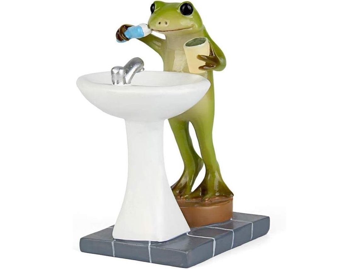 Figura De Rã Para Jardim Mágico E Banho Com Escova De Dentes Pequena Exterior