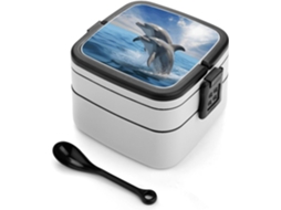 Marmita Japonesa Two Dolphins Bento Box De Camada Dupla, Ideal Para Mulheres E Homens, Perfeita Para Atividades Ao Ar