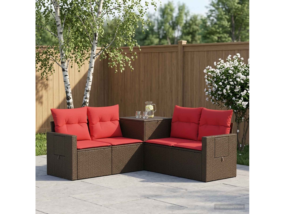 Vidaxl Conjunto De Sofás 5 Unid. Marrom E Vermelho