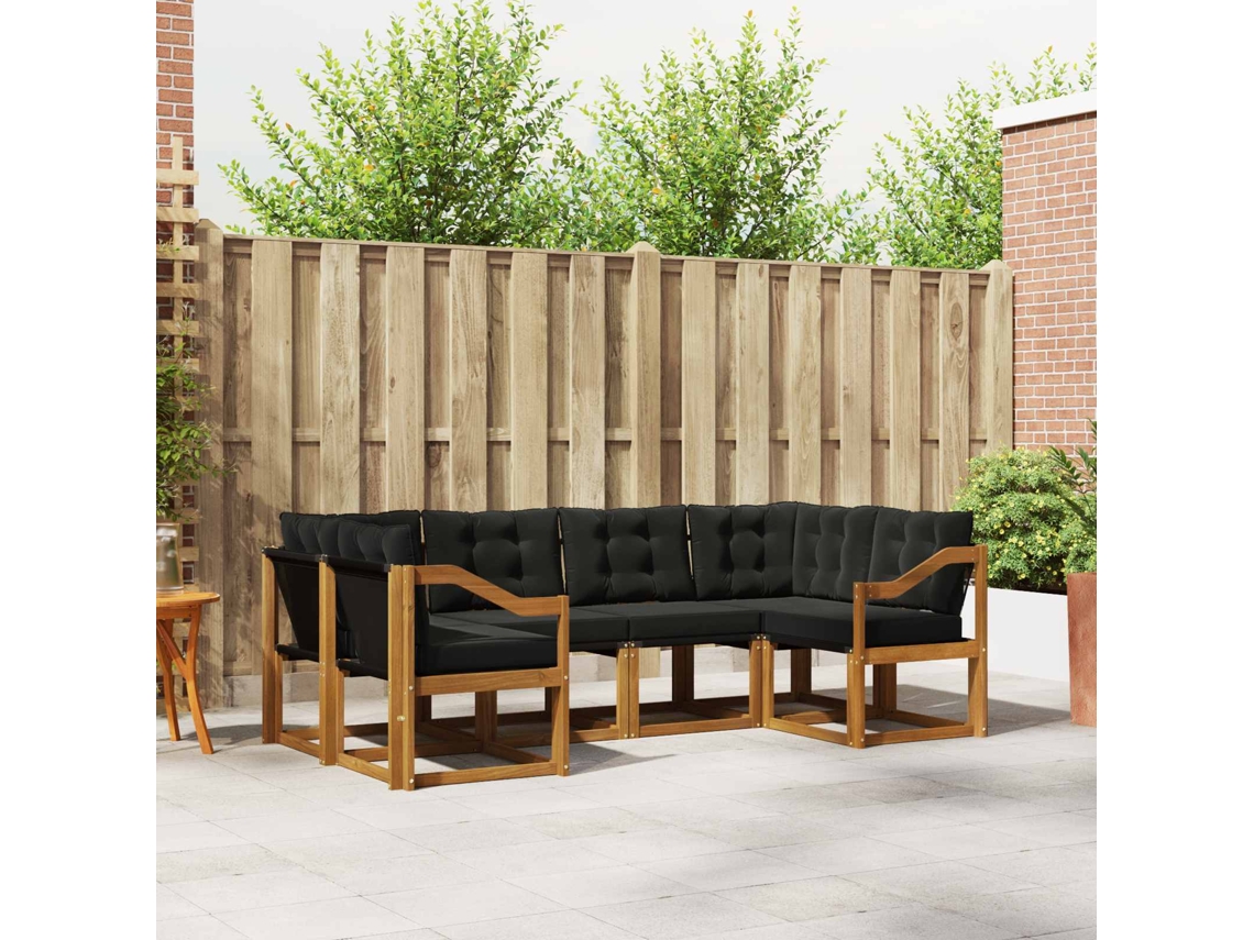 Vidaxl Conjunto De Sofás Para Exterior 6 Pcs Natural E Preto
