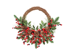 Guirlanda De Natal Para Porta Da Frente, Guirlanda De Porta Artificial Com Agulhas De Pinheiro, Pinhas, Frutas Vermelhas, Guirland Aquaforge