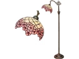 Abajur De Chão Estilo Tiffany Com Cúpula Arqueada Em Vidro Rosa, Cúpula Vintage Com Contas Vermelhas E Flores Rosa