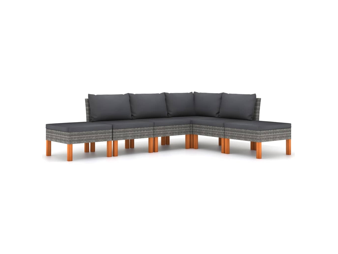 Maison Exclusive - 6 Pcs Conjunto Lounge De Jardim C/ Almofadões Vime Pe Cinzento
