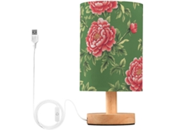 Abajur Mesa Infantil com LED Verde e Vermelho com Flores Chinesas, Luz Quente
