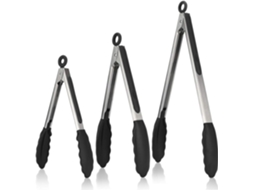 Pinça Bbq Inox 3pcs, Utensílio Cozinha Cabo Silicone Preto DUREFORWARD