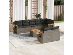 Jogo 9 Peças Sofás P/ Jardin Com Almofadões Vime Pe Cinza Dkd Home Decor
