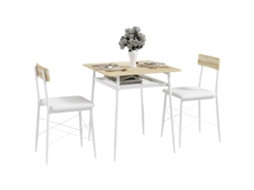 Mesa de jantar com 3 peças, estrutura de aço e carvalho branco S/MARCA