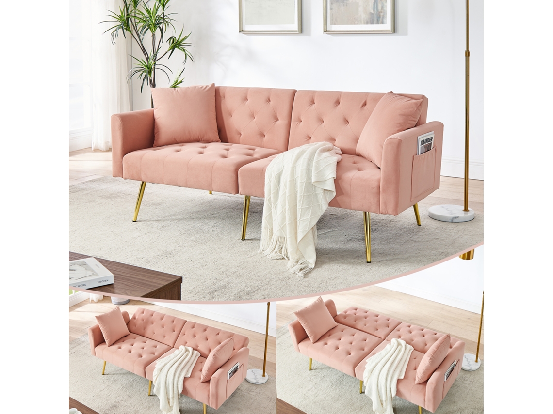 Sofá 2 Lugares Veludo 3 Posições Almofadas Rosa VELTRIX