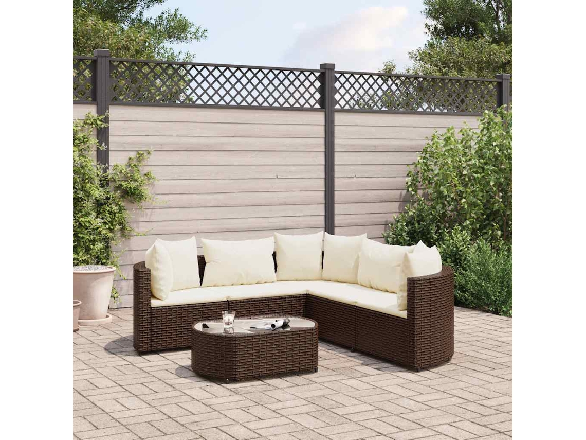 Vidaxl 6 Pcs Conjunto De Sofás Jardim C/ Almofadões Vime Pe Castanho