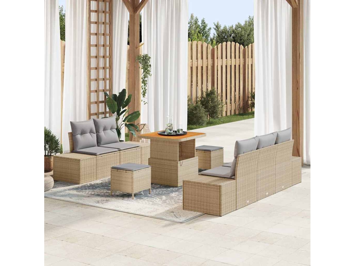Vidaxl Conjunto De Sofá De Jardim 8 Pcs Bege Rattan Sintético