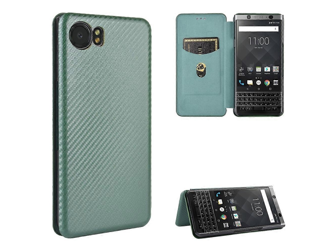 Capa De Tpu Pc Couro Pu Com Textura De Fibra De Carbono E Slot Para Cartão Para Blackberry Keyone