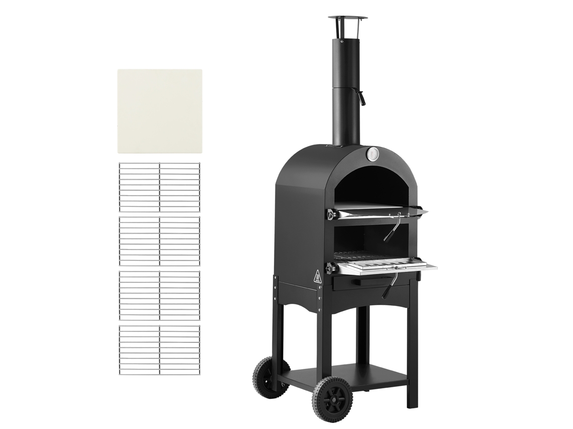 Forno de pizza a pellets Lenha de 2 camadas, para uso externo, com rodas removíveis, máquina de fazer pizza com temperatura máxima de 540 °C Grelhar, X 445 1420
