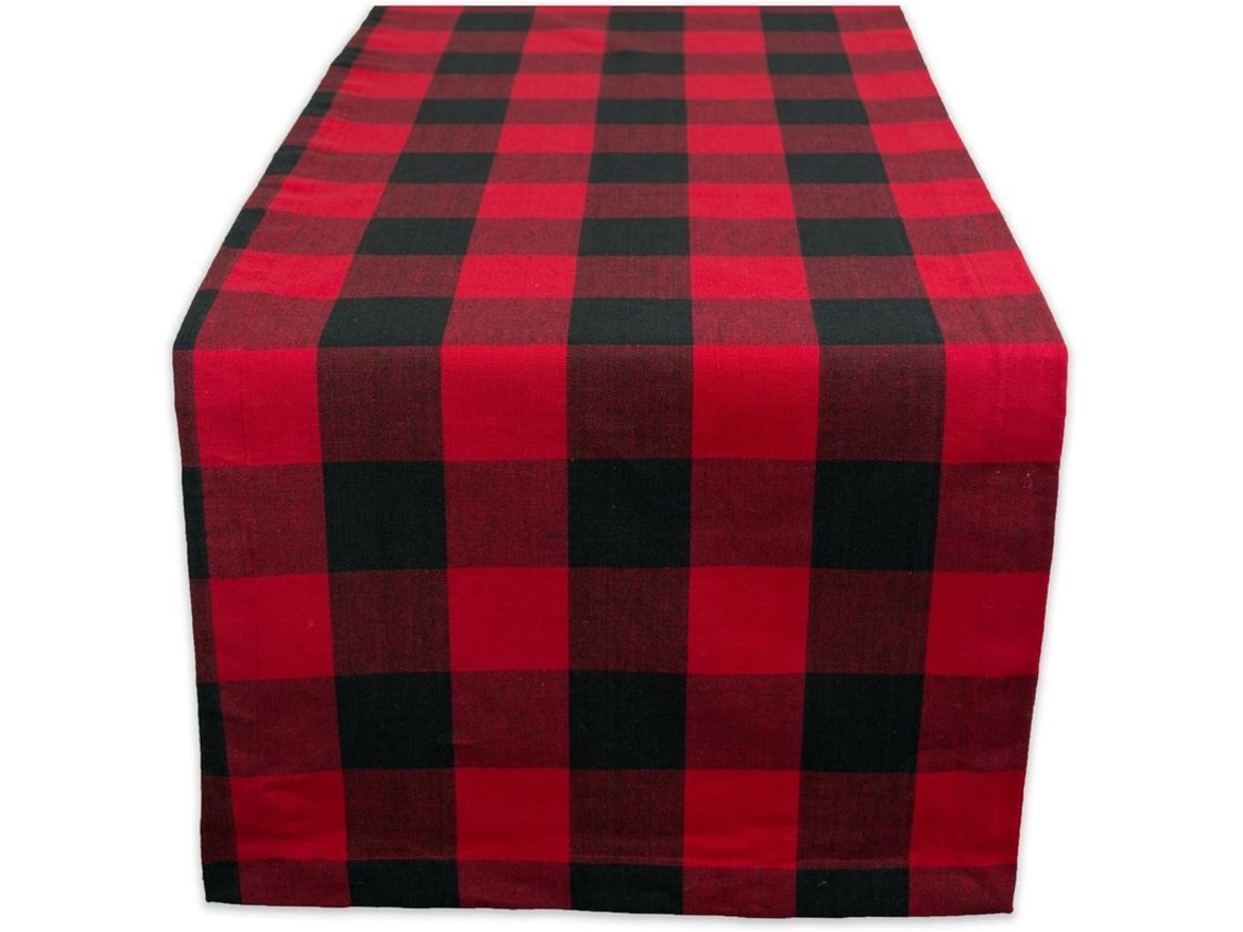 2026 mantel de Mesa de Estilo Campestre Clásico, Xadrez Buffalo, 35,56x274,32 Cm, Rojo Y Negro, Algodón 100%