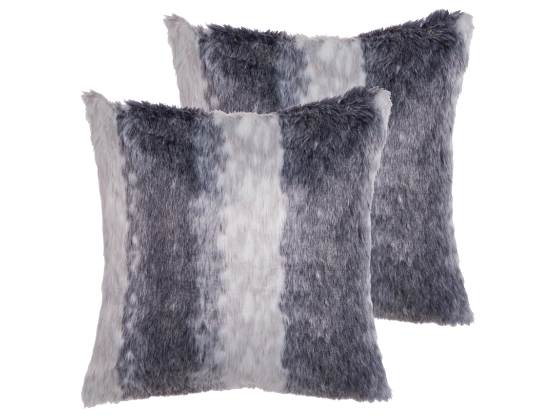 Conjunto De 2 Almofadas Decorativas Beliani Hordeum De Pelo Sintético Cinzento 45x45x10