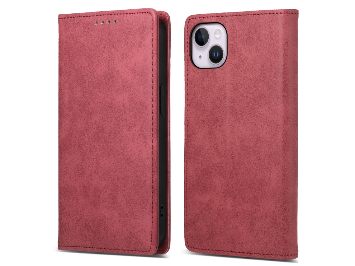Capa Bloqueio Rfid Para Iphone 15 Plus Pele Sintética Vermelho