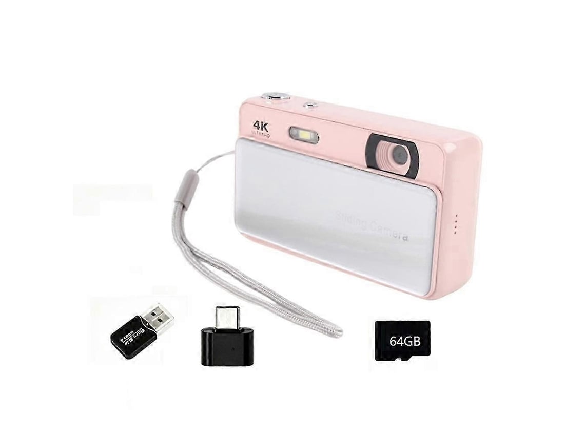 Máquina Fotográfica Digital Compacta Com Ecrã Ips De 2,8 Polegadas, Autofoco, Zoom 16x E 64 Gb, Cor Rosa