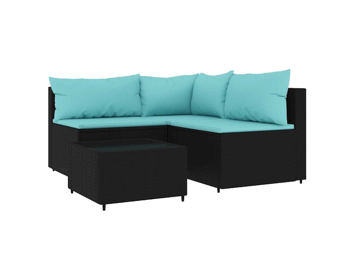 Maison Exclusive - 4 Pcs Conjunto Lounge De Jardim C/ Almofadões Vime Pe Preto