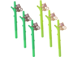 Conjunto De 6 Canetas Em Gel Com Estampa Macacos, Esferográficas