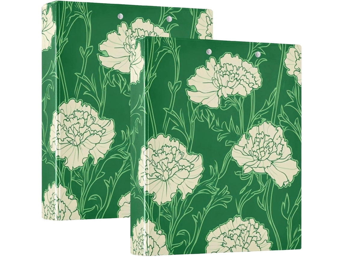 Pasta De Escritório Capa Dura Com 3 Argolas, Estampa Floral Verde E Branca De 1, 5 Polegadas E 3 Bolsos Pacote Com 1 2