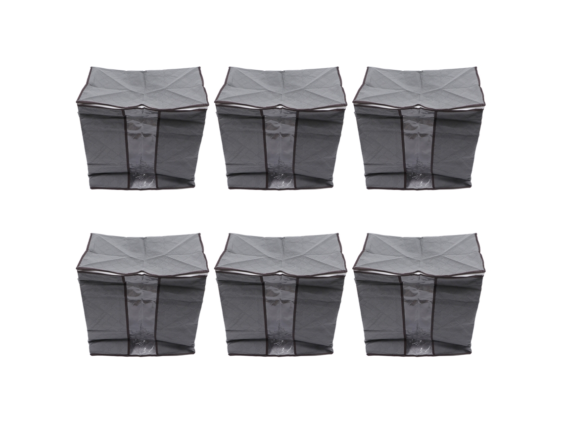 Conjunto de 6 Sacolas de Armazenamento de Roupa em Têxtil Não Tecido Cinza Grande para Mantas Edredons e Cama