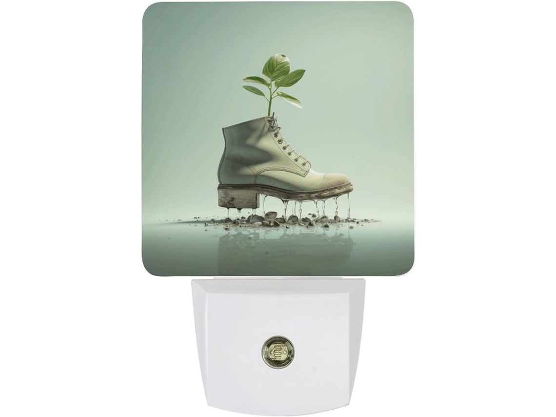 Luminária Noturna Com Estampa De Sapatos E Brotos Verdes, Luminária Noturna Decorativa, Luminária Noturna De Viagem