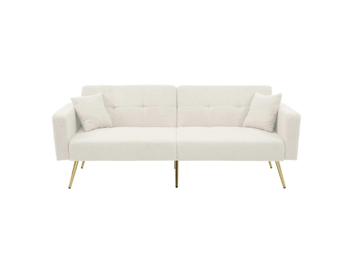 Sofá-cama Articulado, Pernas Douradas, Com Almofadas E Bolsos Laterais