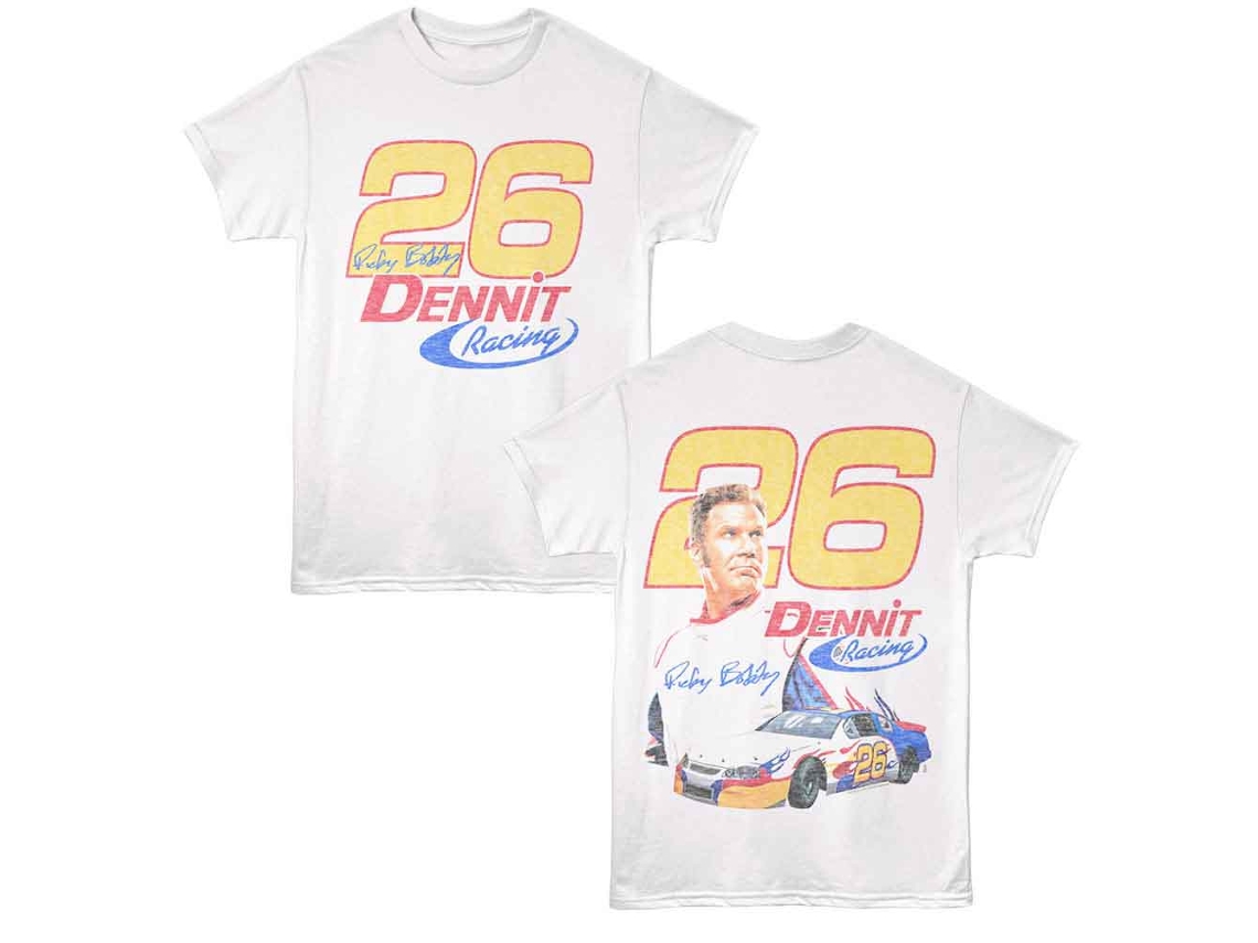Unisex Adult T-shirt Rockinstone Talledega Nights Dennit Racing 26 White Front Back Printsizexxl