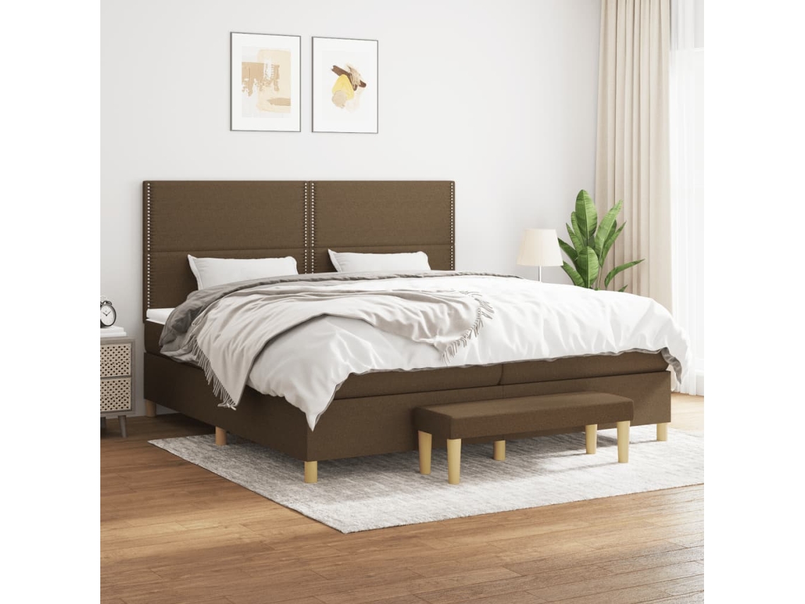 Cama Com Molas/colchão 200x200 Cm Tecido Castanho-escuro