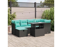 Vidaxl 7 Pcs Conjunto Sofás Jardim C/ Almofadões Vime Pe/acácia Preto
