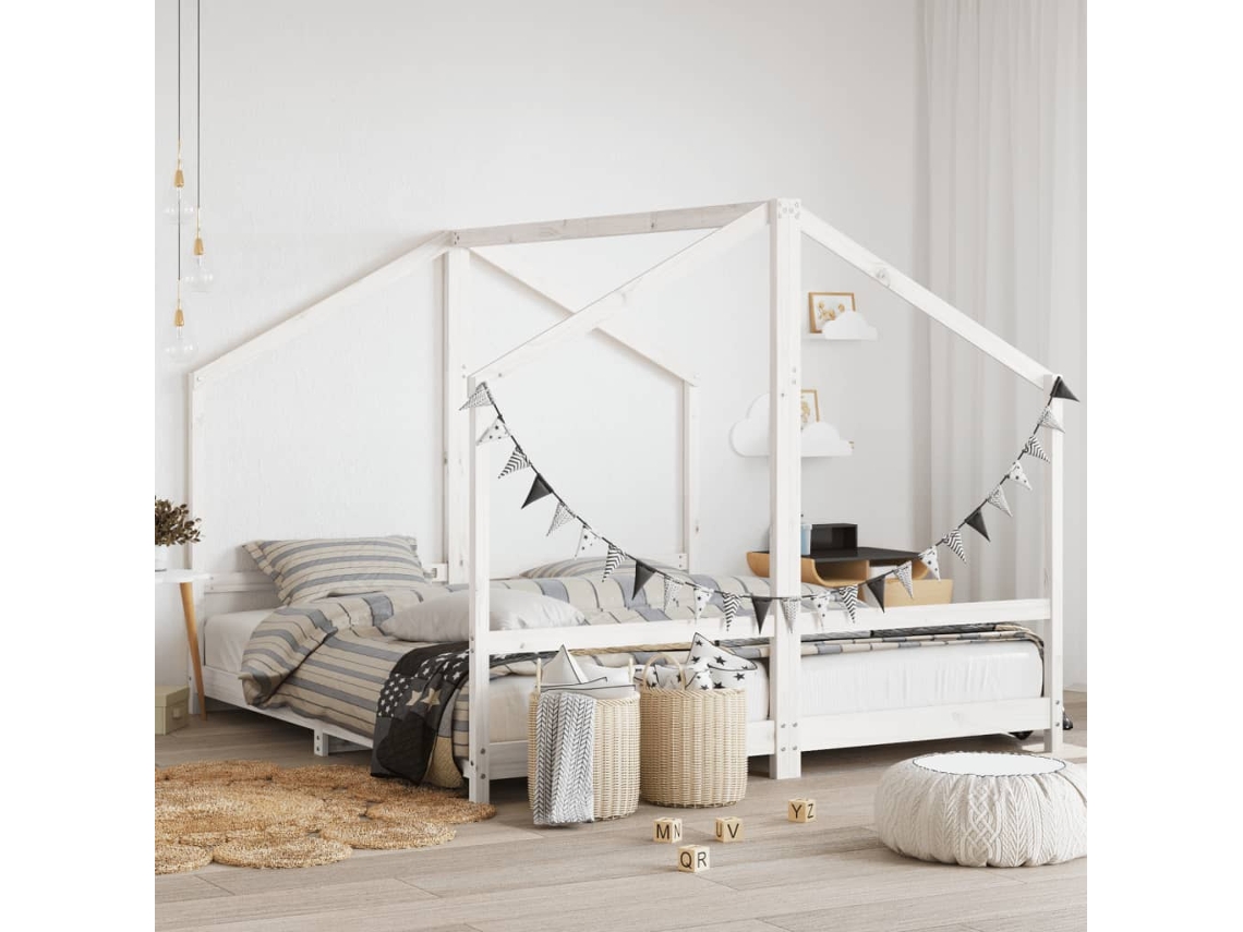 Vidaxl Estrutura De Cama Infantil 2x(90x200) Cm Pinho Maciço Branco