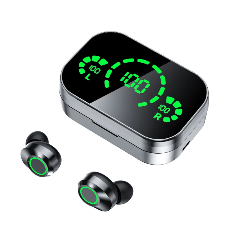 (preto) Fones De Ouvido Bluetooth Tws, Com Microfone, Estojo De Carregamento E Luz Led.
