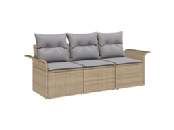 Conjunto 3 Assentos De Jardim Vidaxl Bege Vime Pe (196 X 62 X 69 Cm)