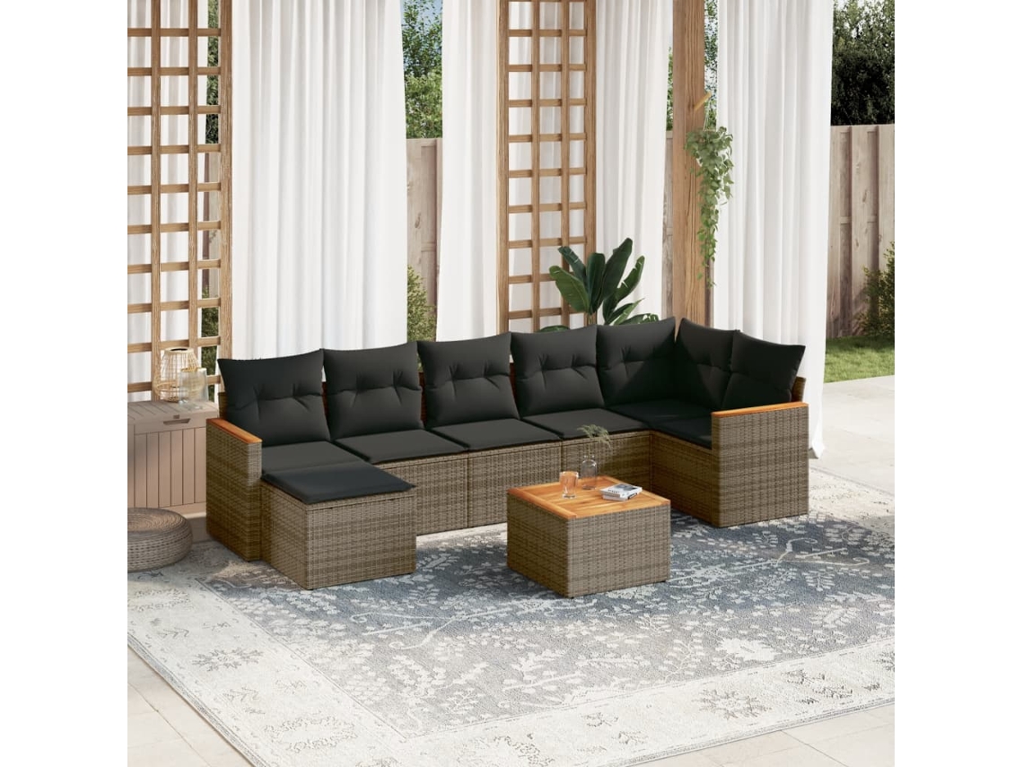 Vidaxl 8 Pcs Conjunto Sofás de Jardim C/ Almofadões Vime Pe Cinzento