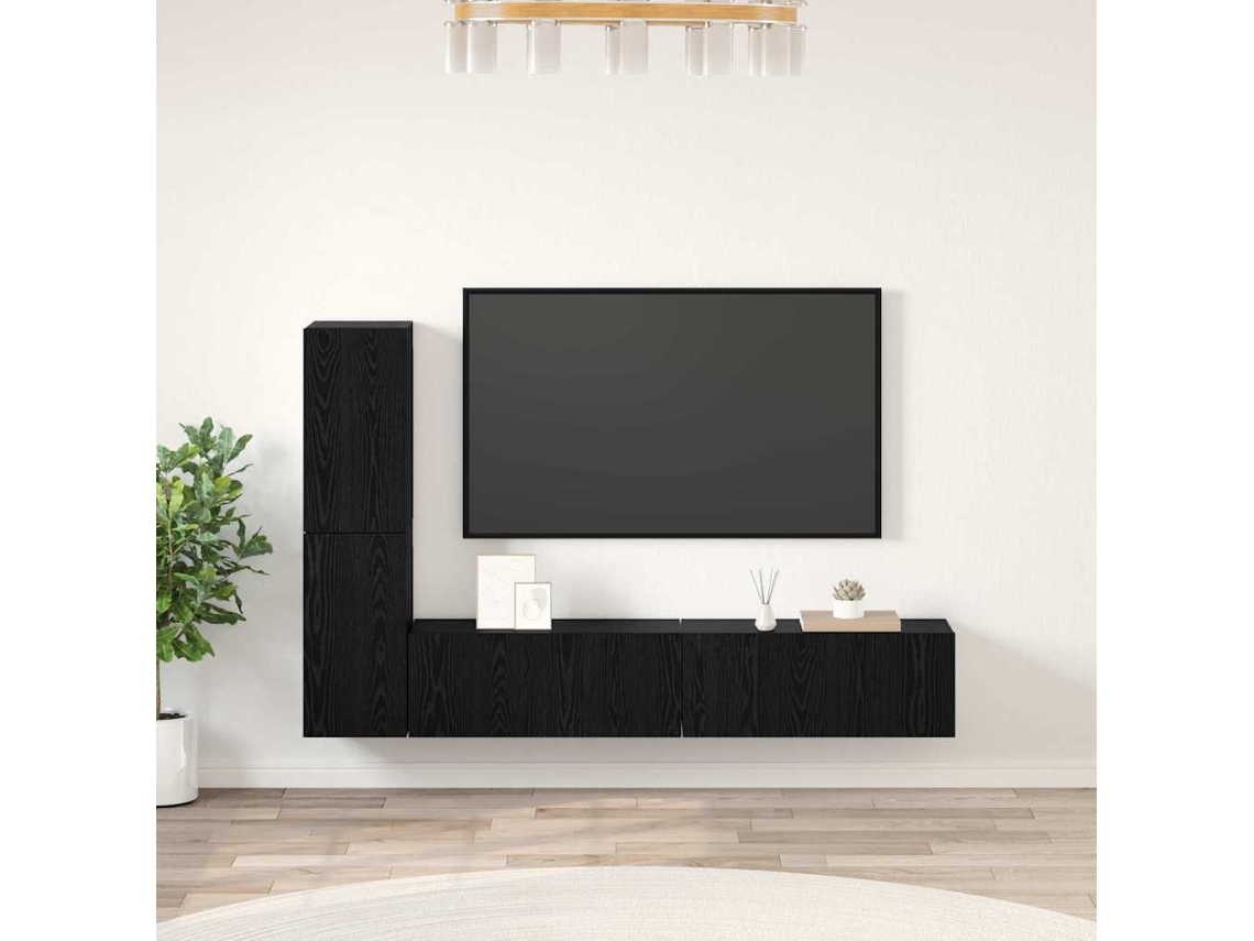 Vidaxl Gabinete De Tv De Parede 2 Unid. Carvalho Preto