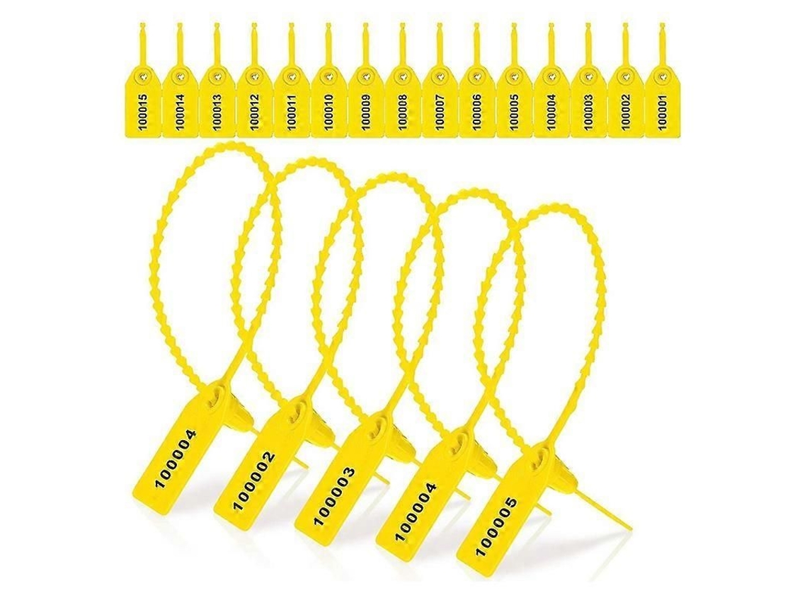 Selos de segurança plásticos amarelos com número, 250mm, descartáveis